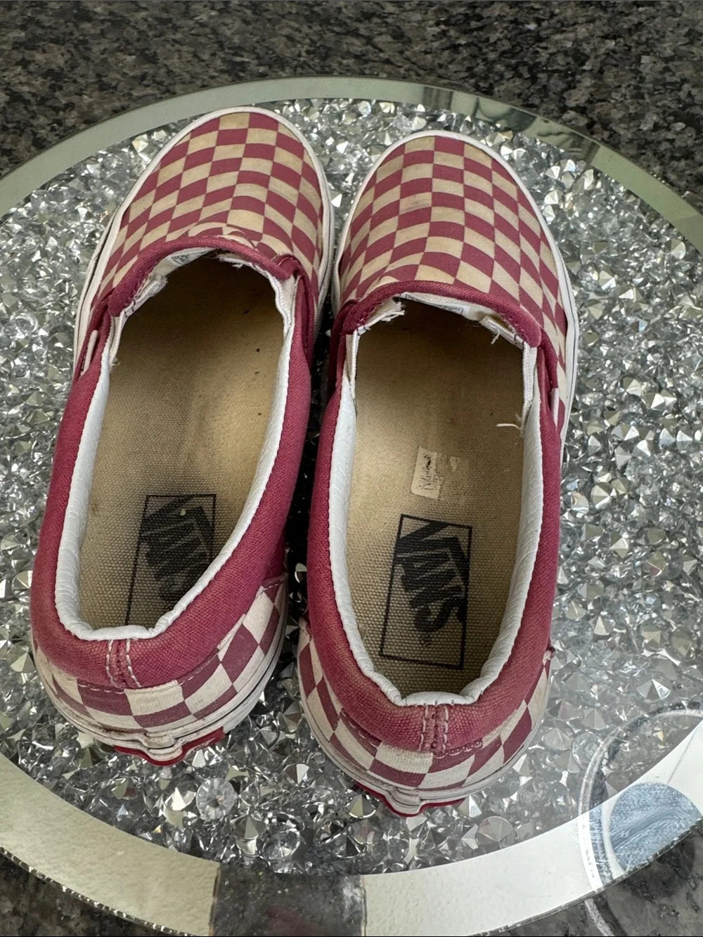 Vans Slip-On Checkerboard Pink and Cream Canvas Loafers